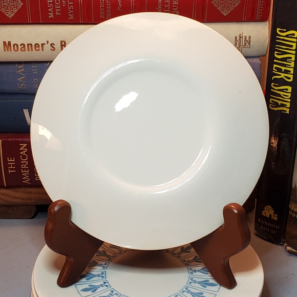 Vtg MCM Homer Laughlin Blue Fleur De Lis Saucers - Picture 4 of 7